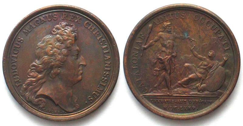 1675. CAMPAGNE DE CATALOGNE.
AE Medaille par Jean Mauger (1648-1722). 41mm, 25....