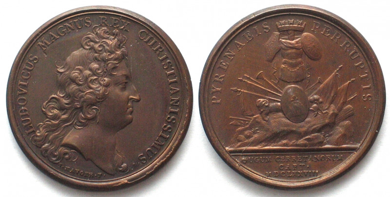 1678. PRISE DE PUIGCERDA.
AE Medaille par Jean Mauger (1648-1722). 41mm, 29.8g....