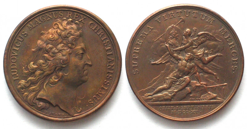 1715. LA MORT DU ROI.
AE Medaille par Jean Mauger (1648-1722). 41mm, 33.8g. SUP...