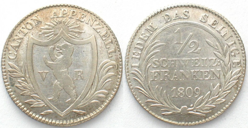APPENZELL - AUSSERRHODEN. 1/2 Franken 1809, Silber, selten!
HMZ 2-30a. ss+ (VF+...