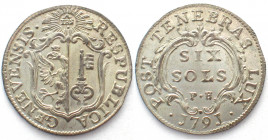 GENF. 6 Sols 1791, Billon, FDC!