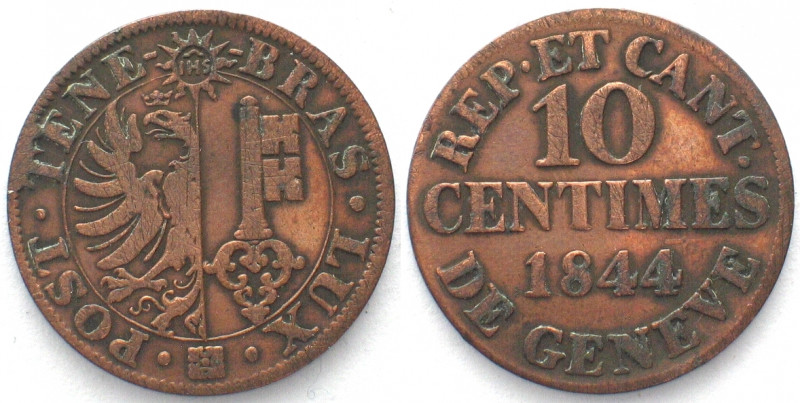 GENF. 10 Centimes 1844, Billon, seltener Jahrgang!
HMZ 2-366b. ss+ (VF+)