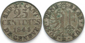 GENF. 25 Centimes 1844, Billon, seltener Jahrgang!