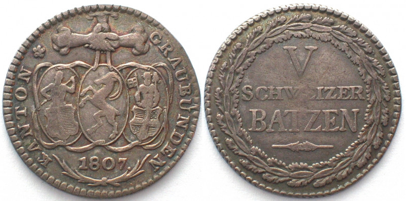 GRAUBÜNDEN. Kanton. 5 Batzen 1807, Silber
HMZ 2-604a. ss (VF)