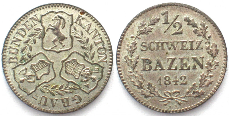 GRAUBÜNDEN. Kanton. Halbbatzen 1842, Billon, FDC!
HMZ 2-606e. stgl (BU)