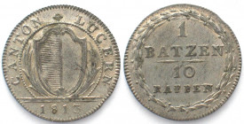LUZERN. Batzen 1813, ohne Münzzeichen, Billon. Erhaltung!