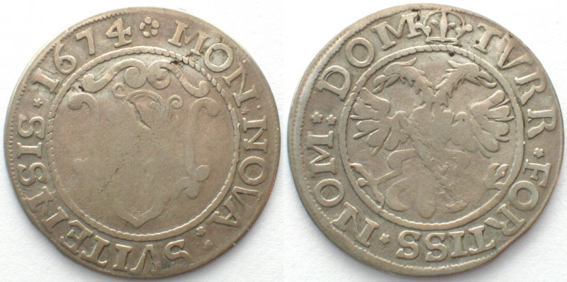 SCHWYZ. Örtli 1674, Silber, sehr selten!
HMZ 2-791d. KM # 29m, Übliche Prägesch...