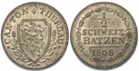 THURGAU. Batzen 1808, Billon, Erhaltung!