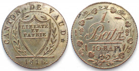 WAADT. Batzen 1816, Billon, FDC, Prachtstück!