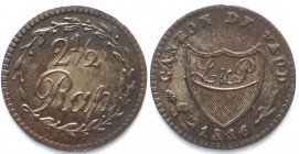 WAADT. 2 1/2 Rappen 1816, Billon, Erhaltung!