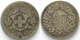 EIDGENOSSENSCHAFT. 20 Rappen 1851, Billon, sehr selten!