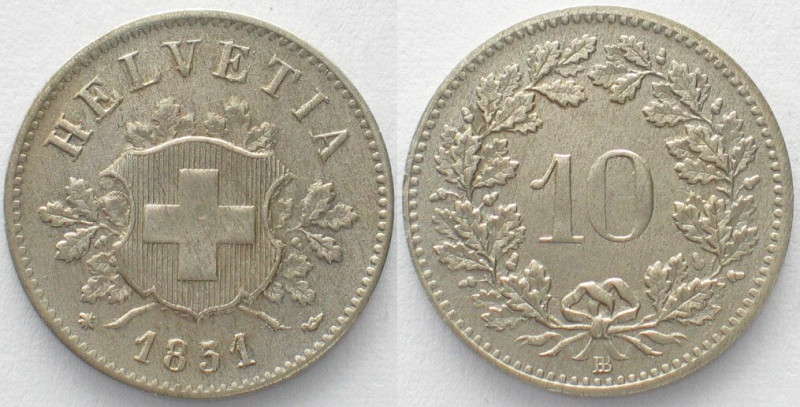 EIDGENOSSENSCHAFT. 10 Rappen 1851 BB, Billon, Erhaltung!
HMZ 2-1209b. fast unz ...