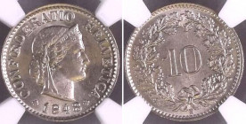 EIDGENOSSENSCHAFT. 10 Rappen 1948, Cu-Ni, NGC MS 64