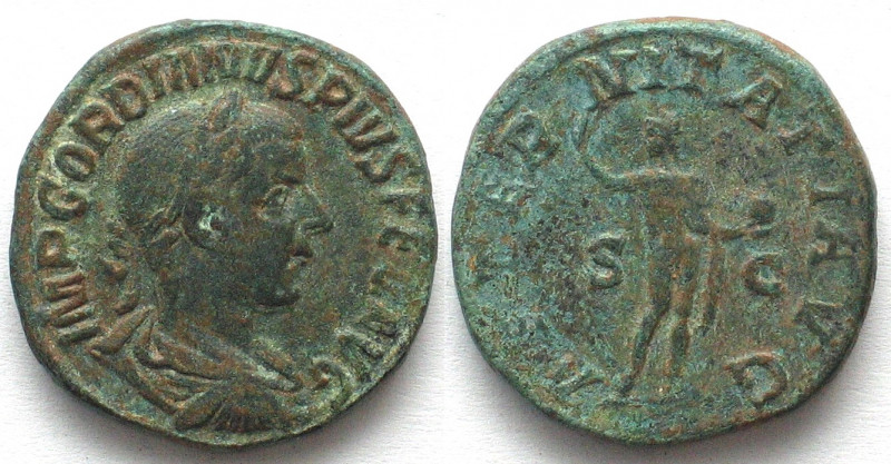 GORDIAN III, AE Sestertius, 240 AD, Rome, AETERNITATI AVG S-C, Sol, XF!
RIC 297...