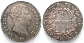 FRANCE. Franc AN 13 (1804-05) A,  Napoleon I, silver, AU!