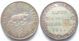 GERMAN STATES. Anhalt-Bernburg, Mining Thaler 1855, Alexander Carl, silver, AU!