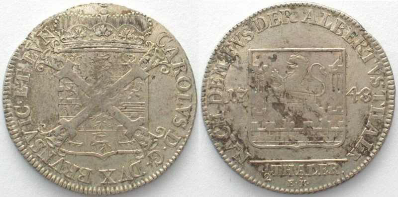 GERMAN STATES. Braunschweig-Wolfenbüttel, 1/2 Thaler 1748 EK, Karl I, silver, VF...