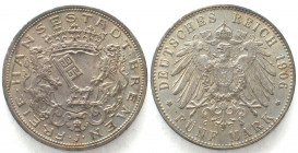 GERMANY. Empire, Bremen, 5 Mark 1906 J, silver, AU!