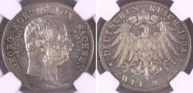 GERMANY. Empire. Saxony, 2 Mark 1904 E, Death of King Georg, silver, NGC MS 65