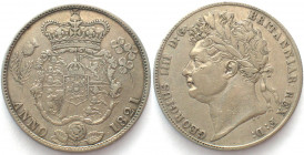 GREAT BRITAIN. 1/2 Crown 1821, George IV, silver, VF-XF!