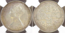GREAT BRITAIN. Gothic Florin 1865, die number 30, Victoria, silver, NGC AU 55