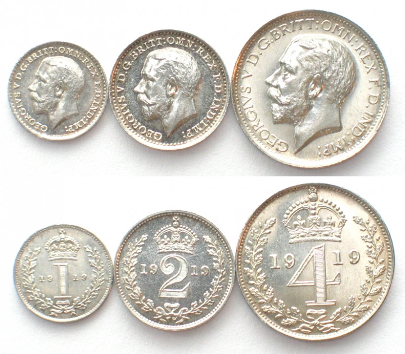 GREAT BRITAIN. Maundy 1, 2, 4 Pence 1919, George V, silver, Prooflike
KM # 811,...