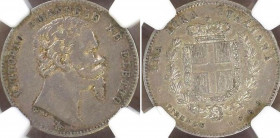 ITALIAN STATES. Tuscany. Emilia. Lira 1860, Firenze, Vittorio Emanuele II, silver, NGC AU 50