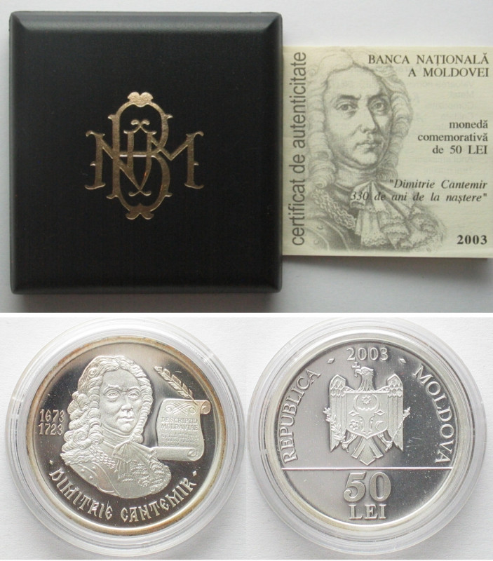 MOLDOVA. 50 Lei 2003, Dimitrie Cantemir, silver, Proof, rare!
KM # 21. In the e...