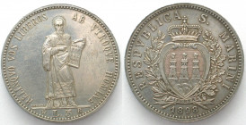 SAN MARINO. 5 Lire 1898 R, silver, UNC-!