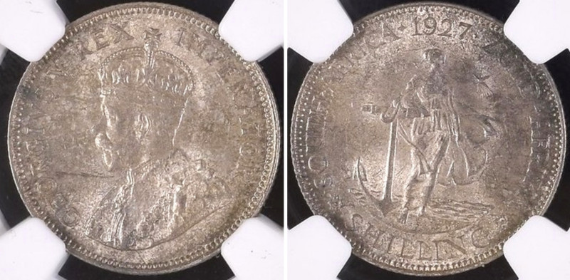 SOUTH AFRICA. Shilling 1927, George V, silver, NGC MS 61
KM # 17.2