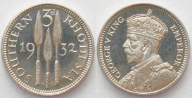 SOUTHERN RHODESIA. 3 Pence 1932, George V, silver, Proof.