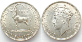 SOUTHERN RHODESIA. 2 Shillings 1937, Antelope, George VI, silver, rare! UNC-!