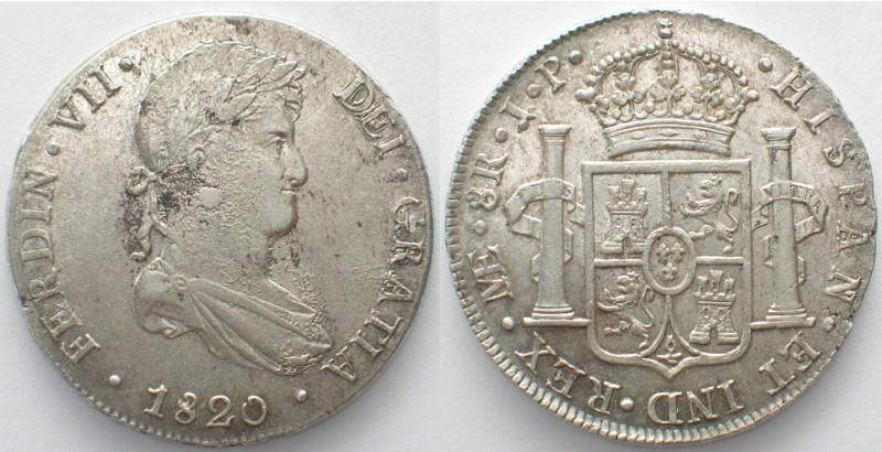 PERU. 8 Reales 1821 LIMAE JP, Fernando VII, silver, UNC-!
KM # 117.1.