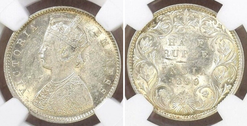 INDIA. British. 1/4 Rupee 1899 backwards B, Victoria, silver, NGC MS 61
KM # 49...