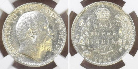 INDIA. British. 1/2 Rupee 1907 B, Bombay, Edward VII, silver, NGC MS 62
