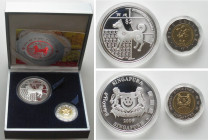 SINGAPORE. Official set 2006, 2 Dollars 2006, Lunar, Year of the Dog, silver, 5 Dollars 2006, bi-metallic, very scarce!