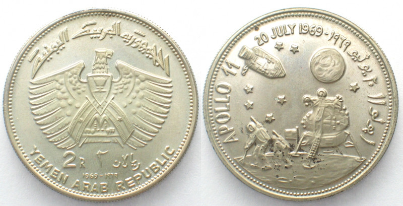 YEMEN. 2 Riyals 1969, Apollo 11, silver, original Proof
KM # 3.1. Weight: 25g. ...