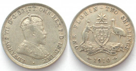 AUSTRALIA. Florin 1910, Edward VII, silver, XF!
