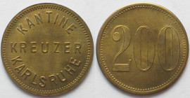 KREUZER KARLSRUHE. Kantine. 200 Pfennig o.J.(1929-1940), Messing, Erhaltung!