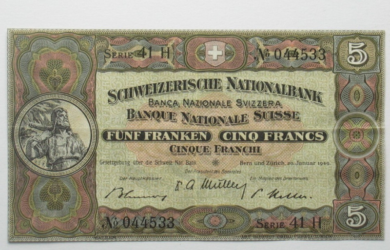 SCHWEIZ. 5 Franken 20.1.1949, Wilhelm Tell
Pick 11n, II (XF)