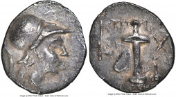 CARIA. Caunus. Ca. 166-100 BC. AR hemidrachm (12mm, 1.02 gm, 2h). NGC XF 4/5 - 2/5. Ktetos, magistrate. Head of Athena right, wearing crested Corinthi...