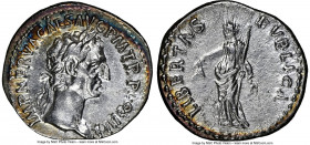 Nerva (AD 96-98). AR denarius (19mm, 3.32 gm, 6h). NGC Choice XF 4/5 - 2/5. Rome, AD 97. IMP NERVA CAES AVG-P M TR P COS III P P, laureate head of Ner...