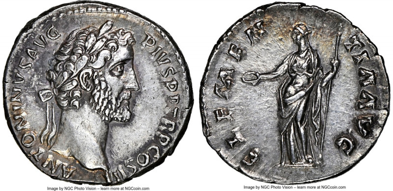 Antoninus Pius (AD 138-161). AR denarius (18mm, 3.37 gm, 12h). NGC AU 5/5 - 4/5....