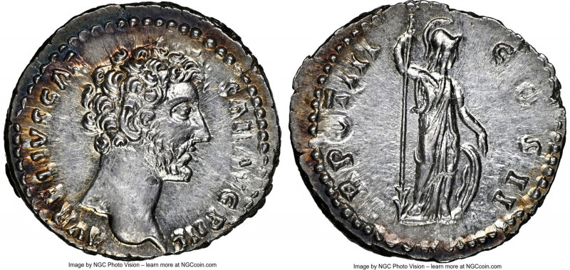 Marcus Aurelius, as Caesar (AD 161-180). AR denarius (18mm, 3.60 gm, 7h). NGC Ch...