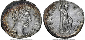 Marcus Aurelius, as Caesar (AD 161-180). AR denarius (18mm, 3.60 gm, 7h). NGC Choice AU 5/5 - 4/5. Rome, AD 148-149. AVRELIVS CAE-SAR AVG PII F, bare ...