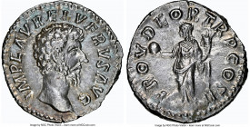 Lucius Verus (AD 161-169). AR denarius (18mm, 3.49 gm, 6h). NGC AU 5/5 - 4/5. Rome, March-December AD 161. IMP L AVREL VERVS AVG, bare head of Lucius ...