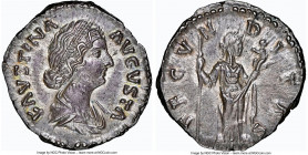 Faustina Junior (AD 147-175/6). AR denarius (18mm, 3.17 gm, 6h). NGC MS 4/5 - 5/5. Rome, AD 161-164. FAVSTINA-AVGVSTA, draped bust of Faustina Junior ...