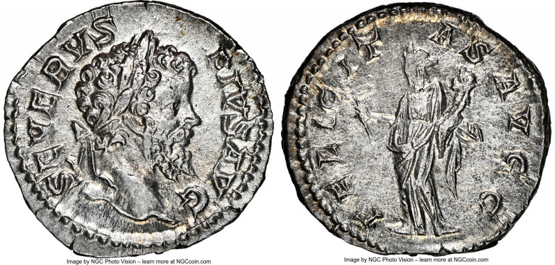 Septimius Severus (AD 193-211). AR denarius (19mm, 3.17 gm, 12h). NGC MS 4/5 - 4...