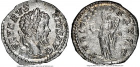 Septimius Severus (AD 193-211). AR denarius (19mm, 3.17 gm, 12h). NGC MS 4/5 - 4/5. Rome, AD 202-210. SEVERVS-PIVS AVG, laureate head of Septimius Sev...