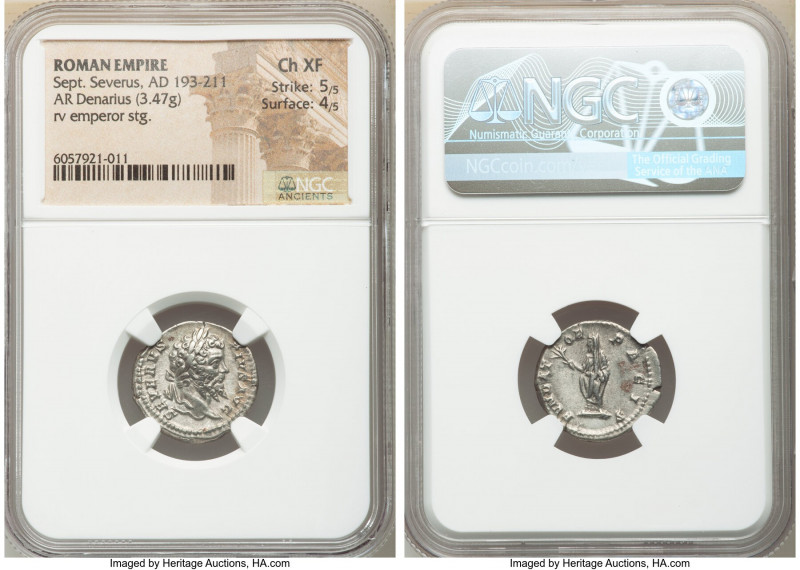 Septimius Severus (AD 193-211). AR denarius (19mm, 3.47 gm, 12h). NGC Choice XF ...